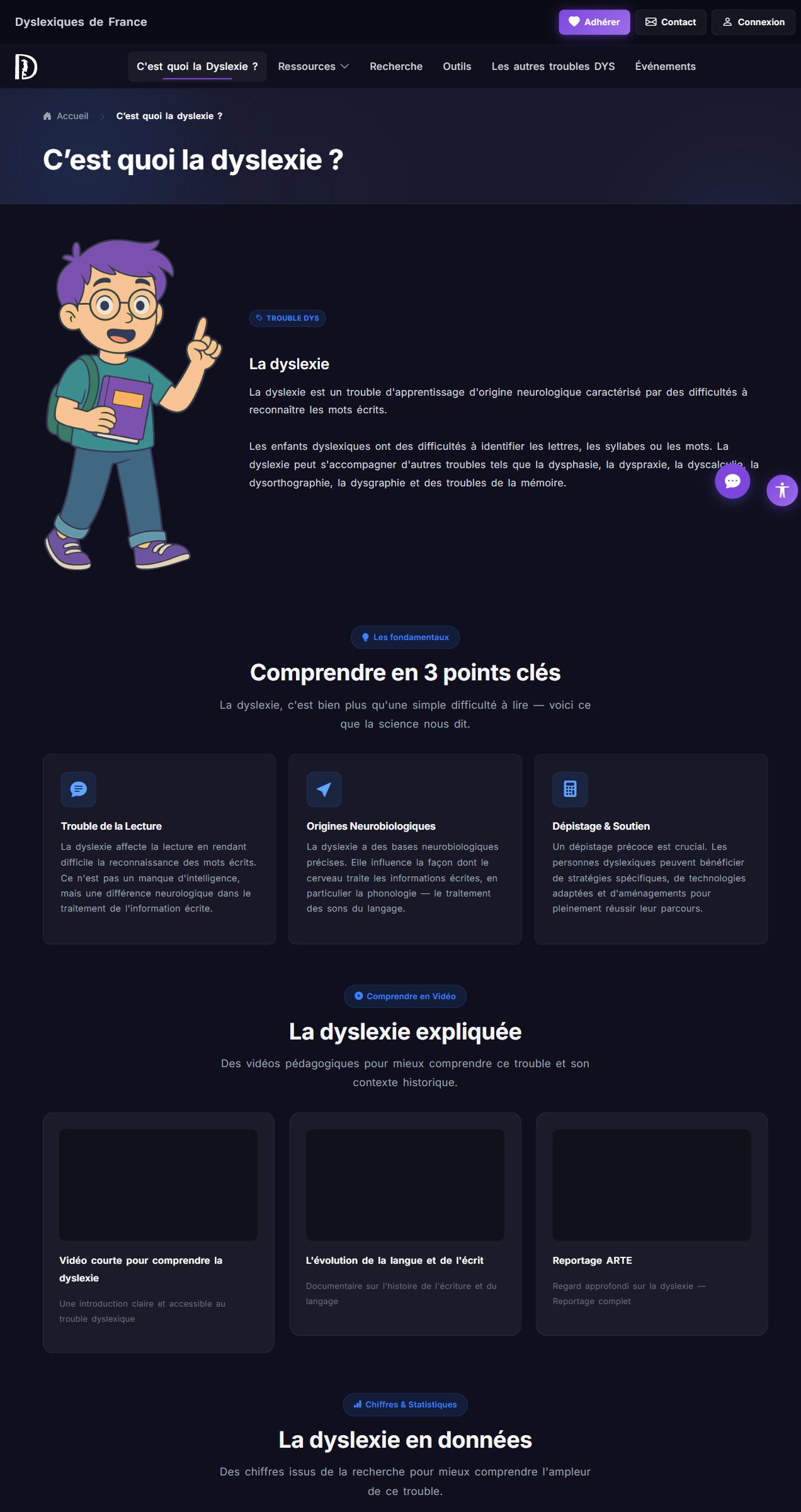 Page éditoriale « C'est quoi la dyslexie ? »